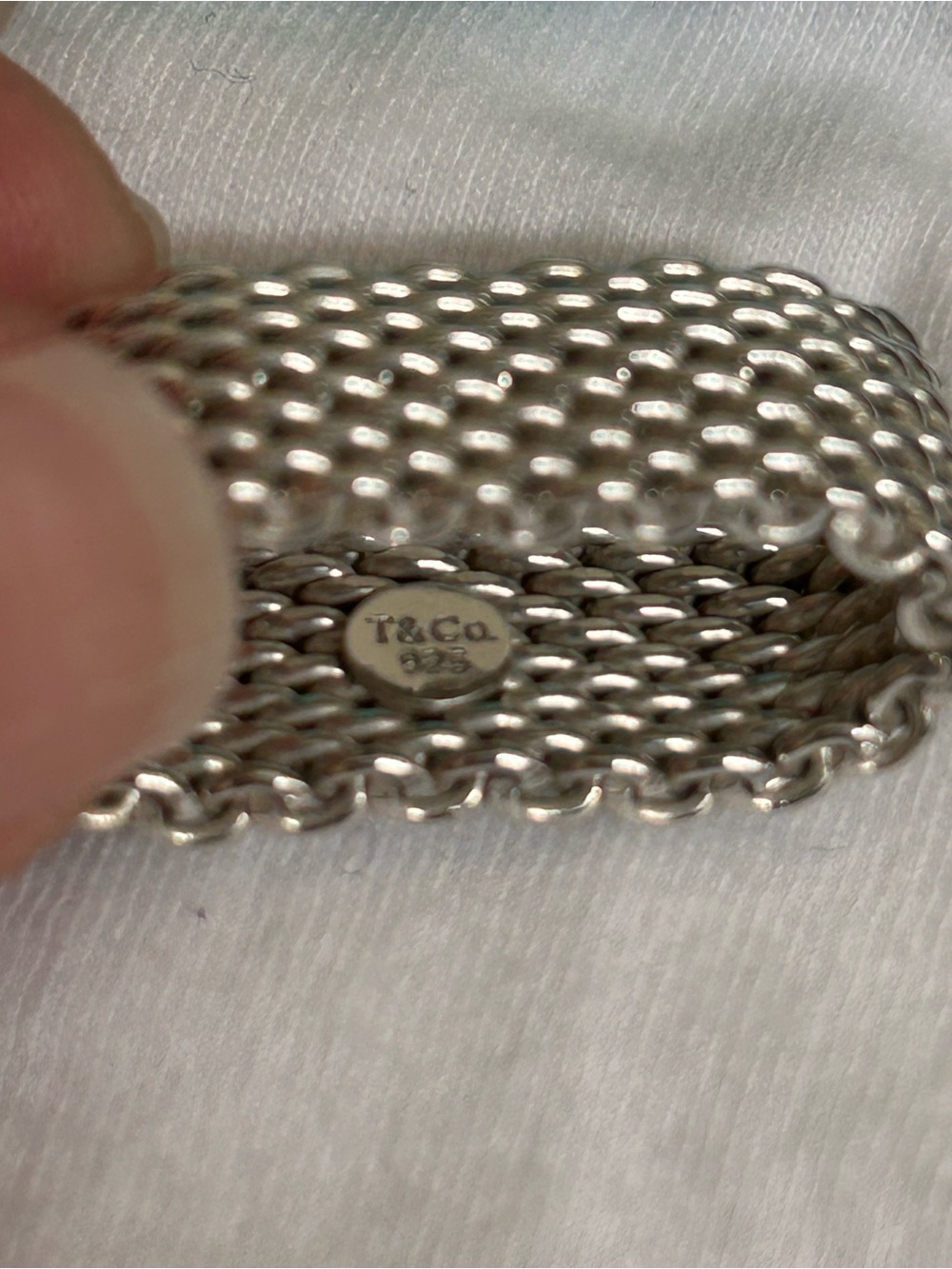 Tiffany & Co. Sterling Silver Mesh Chain Ring - Silver with pouch - Picture 2 of 2